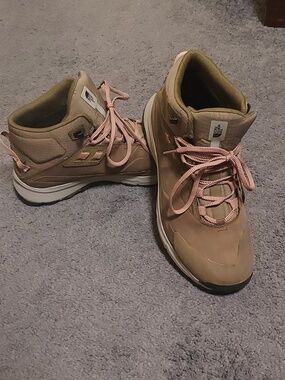The North Face Tan Hiking Boots with Pink-Striped Laces
